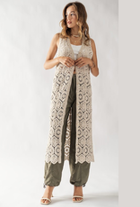 Crochet Sleeveless Long Cardigan - Taupe