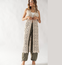 Crochet Sleeveless Long Cardigan - Taupe