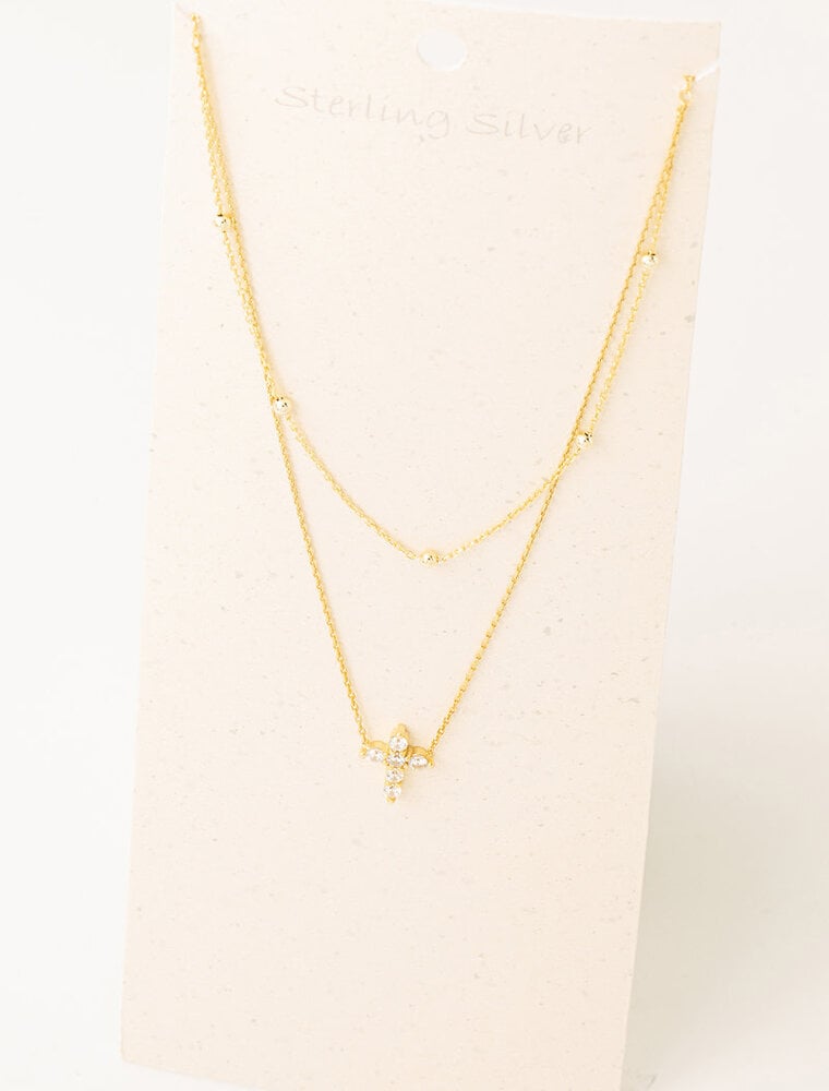 Sterling Silver Dainty Layered Cross Necklace