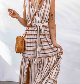 Striped V Neck Sleeveless Maxi Dress