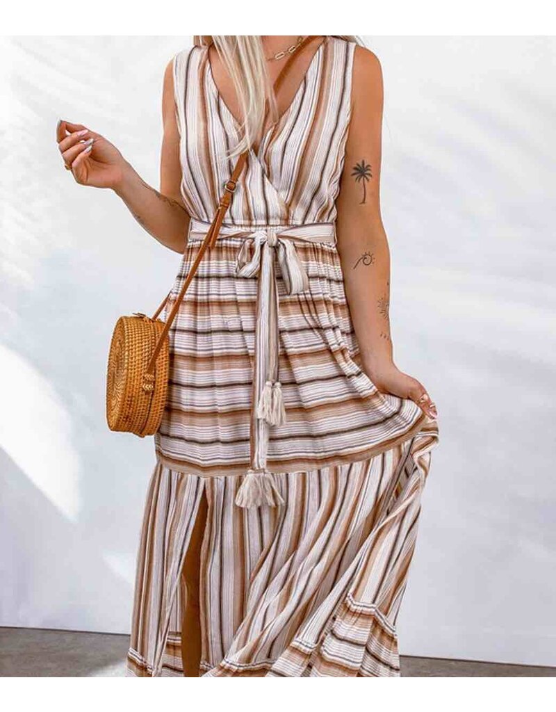 Striped V Neck Sleeveless Maxi Dress
