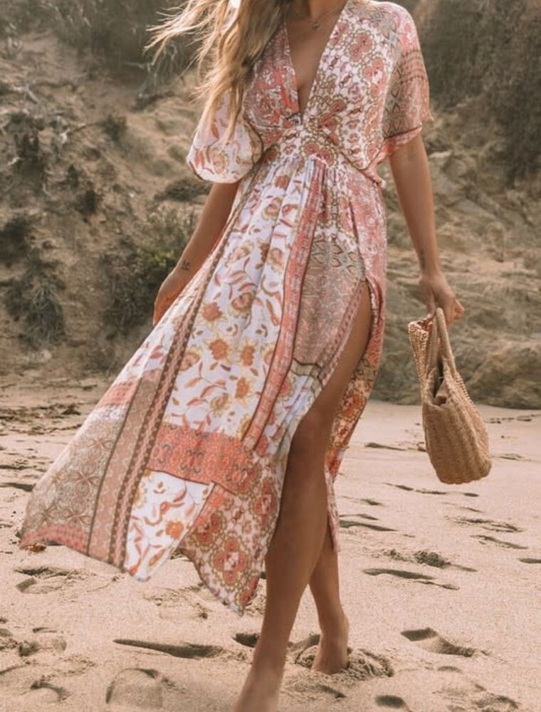 Deep V Kimono Sleeves Beach Dress