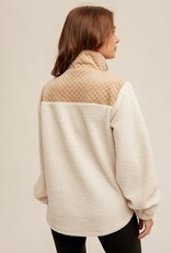 Quilted Detailed Sherpa Pullover - Cream