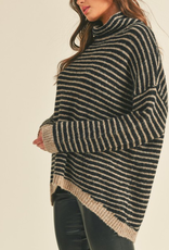 Striped Turtleneck Sweater - Black/Taupe