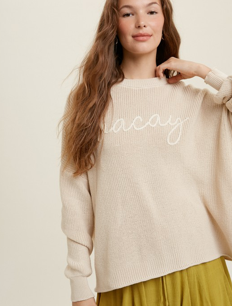 Vacay Handstitched Sweater - Natural