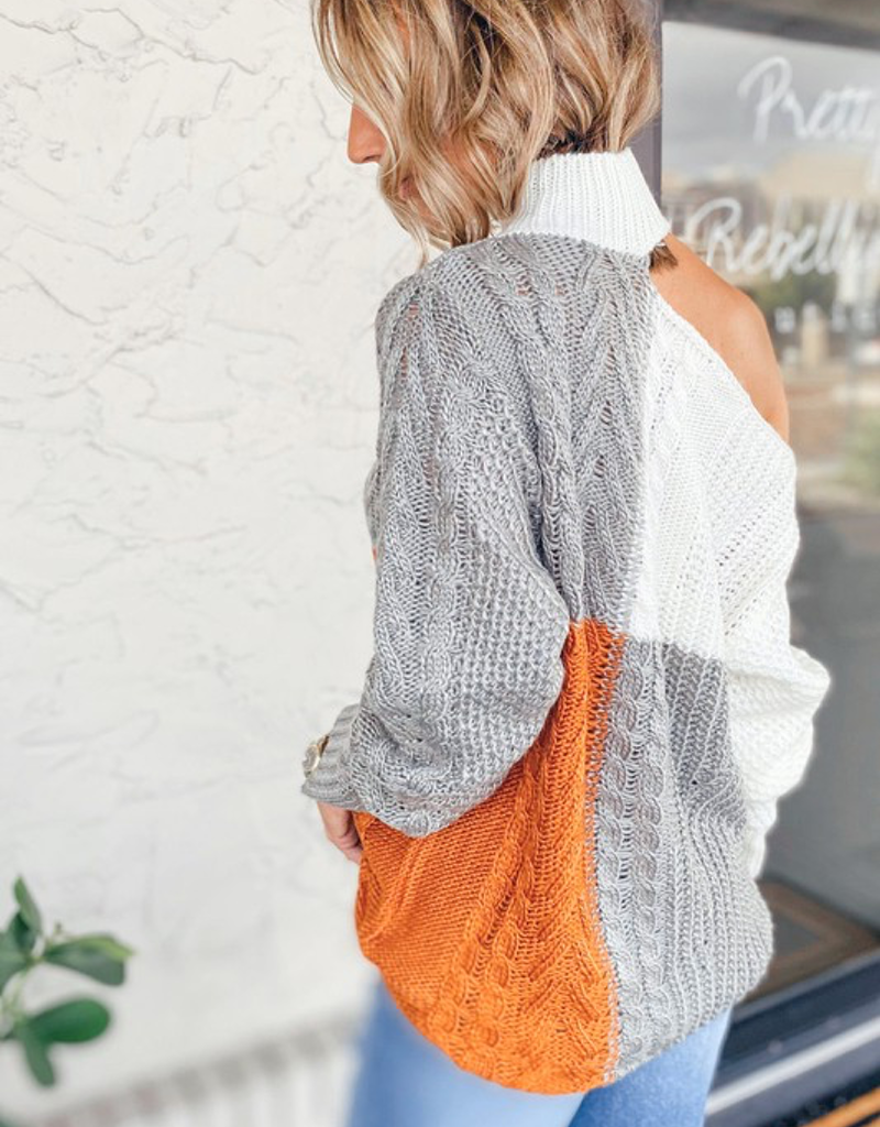 Colorblock One Shoulder Knitted Sweater