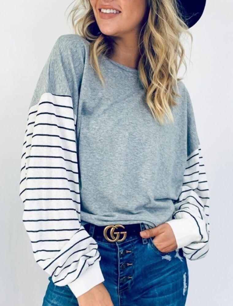 Striped Balloon Sleeve Casual Top