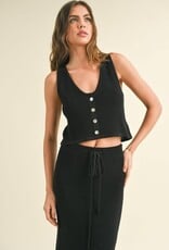 Button Detail Knitted Vest - Black