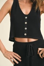 Button Detail Knitted Vest - Black