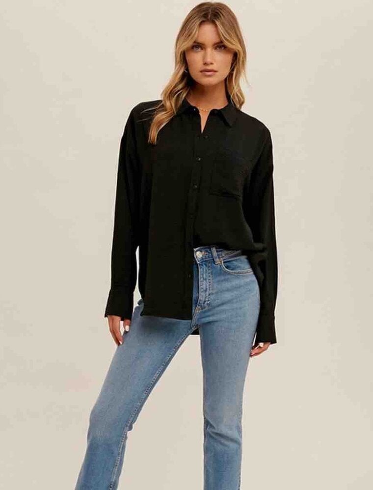 Oversized Button Down Shirt - Black