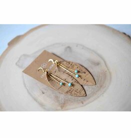 Cork & Turquoise Feather Earrings