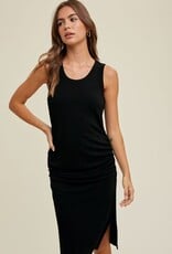 Ribbed Ruched Detail Knit Dress - Black