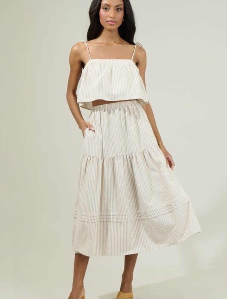 Everlanes Striped Flores Midi Skirt - Tan/White