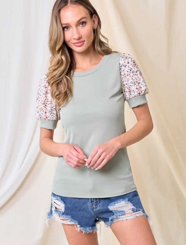 Fresh Waves Of Floral Top - Sage