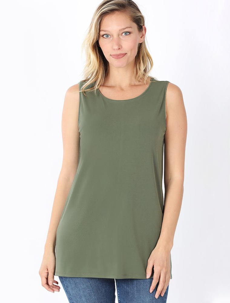 Ity Sleeveless Side Slit Top  - Light Olive