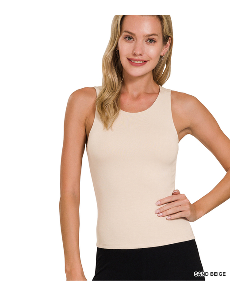 Double Layered Round Neck Tank Top - Sand Beige