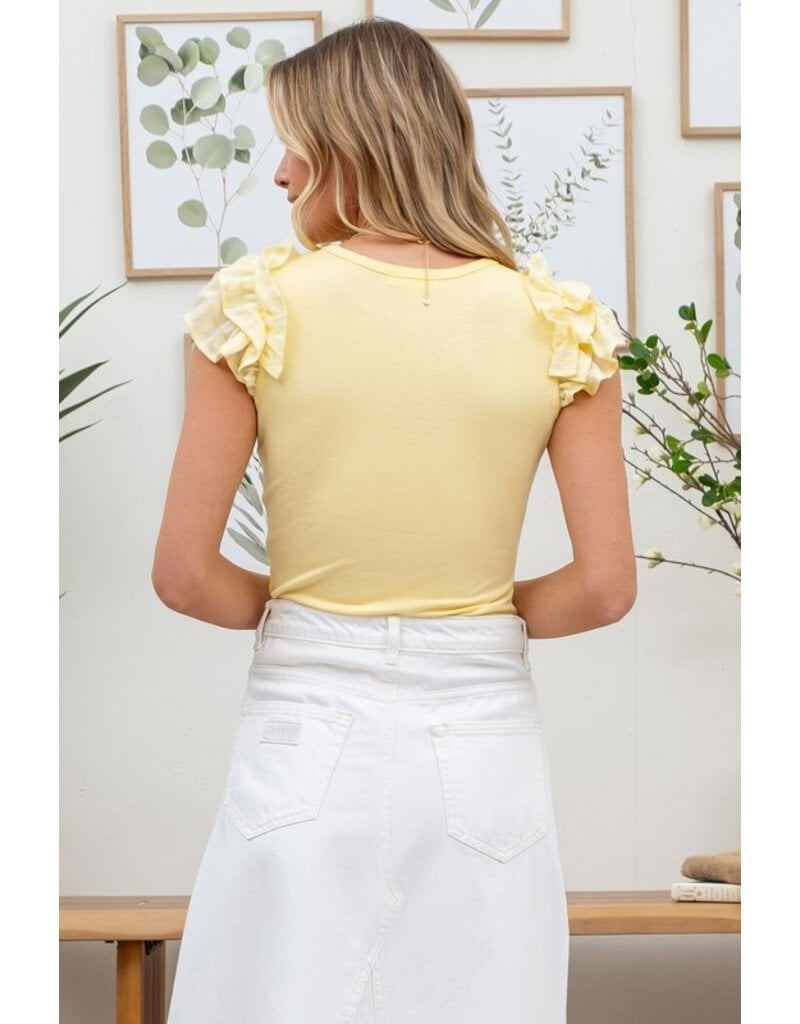 Cooper Scrunched Contrast Sleeve Top - Light Yellow