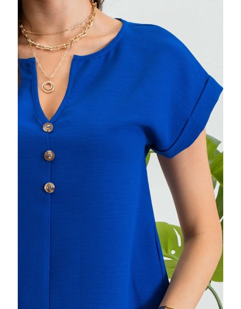 Felicity Button Front Short Sleeve - Royal Blue