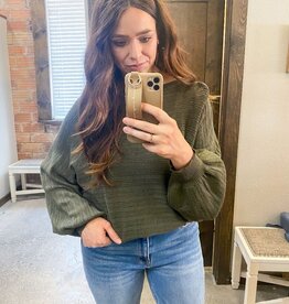 Eyelet Textured Knit Sweater - Green