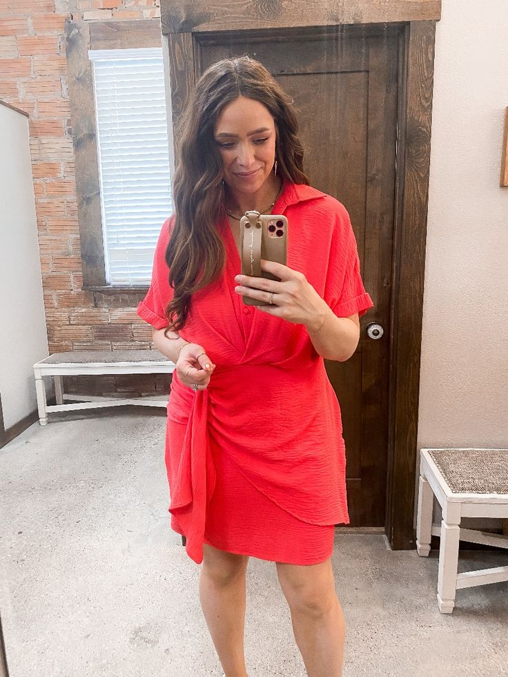 Pleated Wrap Mini Dress Bright Red Boutique 23