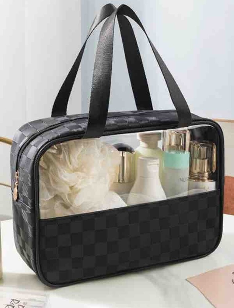 Checkered Clear Cosmetic Bag