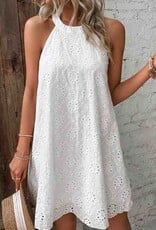 Boho Eyelet Halter Dress - White
