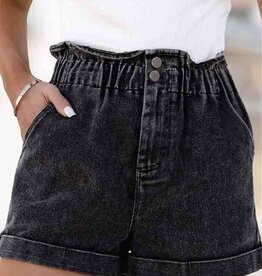 Vintage Washed Denim Shorts - Black