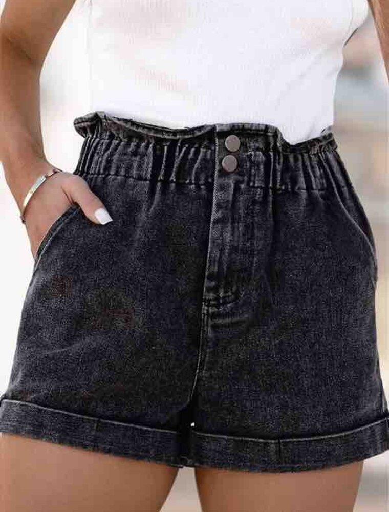 Vintage Washed Denim Shorts - Black