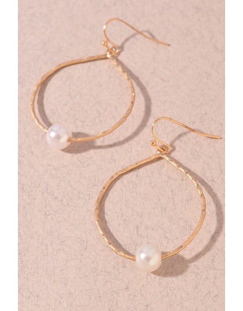 Hammered Metal Pearl Bead Earrings