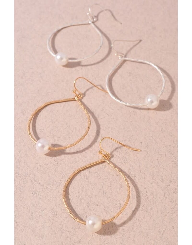 Hammered Metal Pearl Bead Earrings