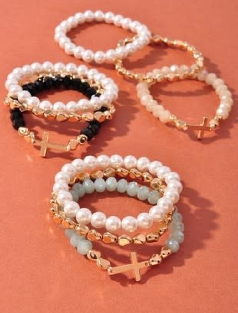 Pearl Cross Stretch Bracelet Set