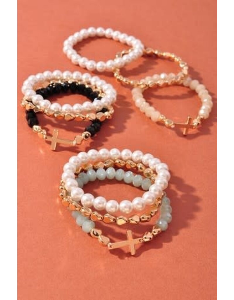 Pearl Cross Stretch Bracelet Set