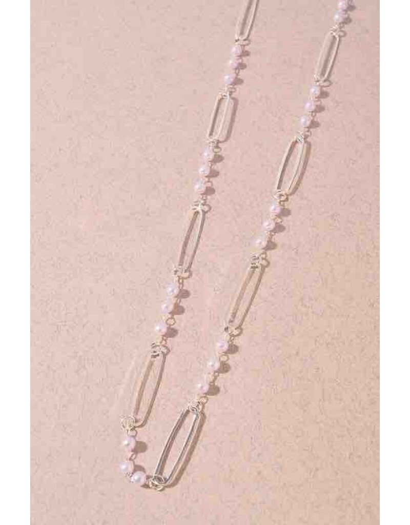 Pearl Metal Oval Chain Long Necklace