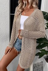 Pointelle Knit Open Front Cardigan - Natural