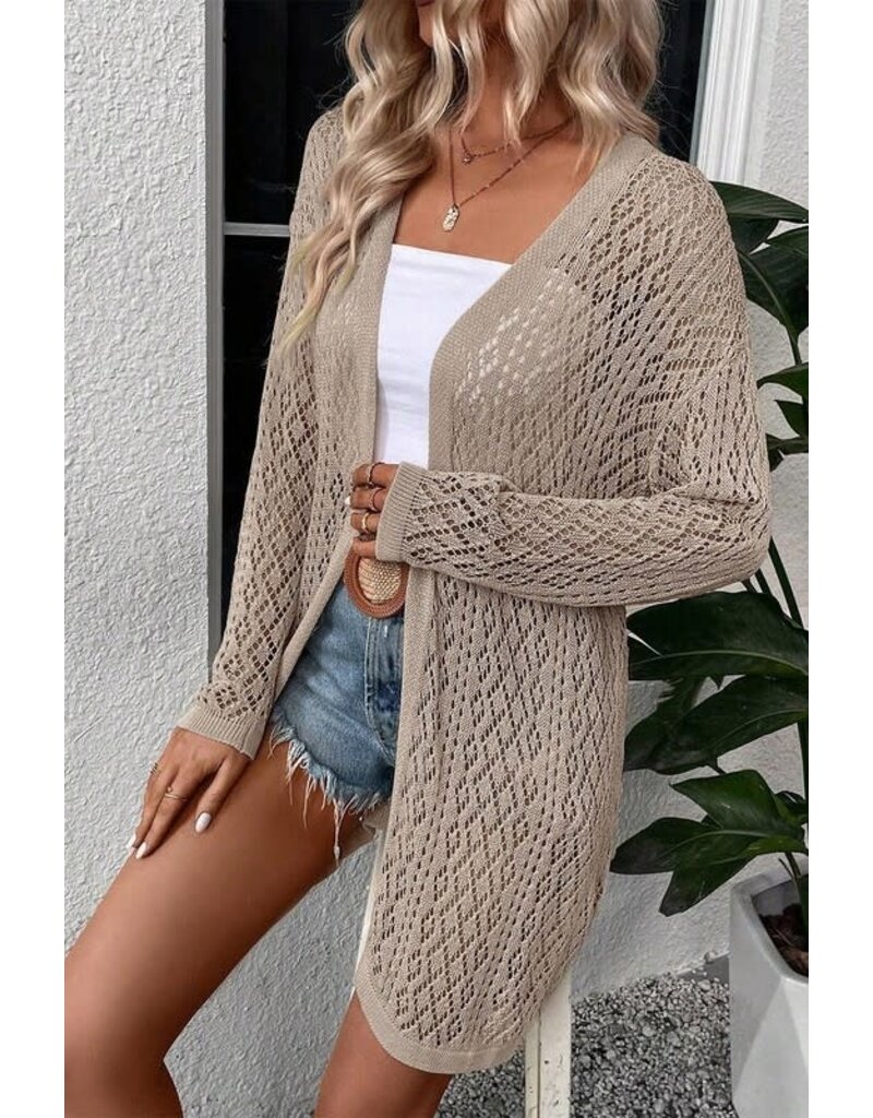Pointelle Knit Open Front Cardigan - Natural