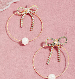 Pearl Charm Hoop Bow Earrings
