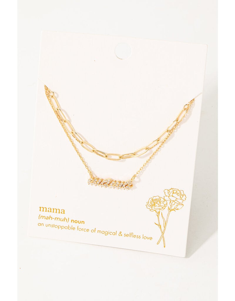 Layered Chain Pave Mama Charm Necklace