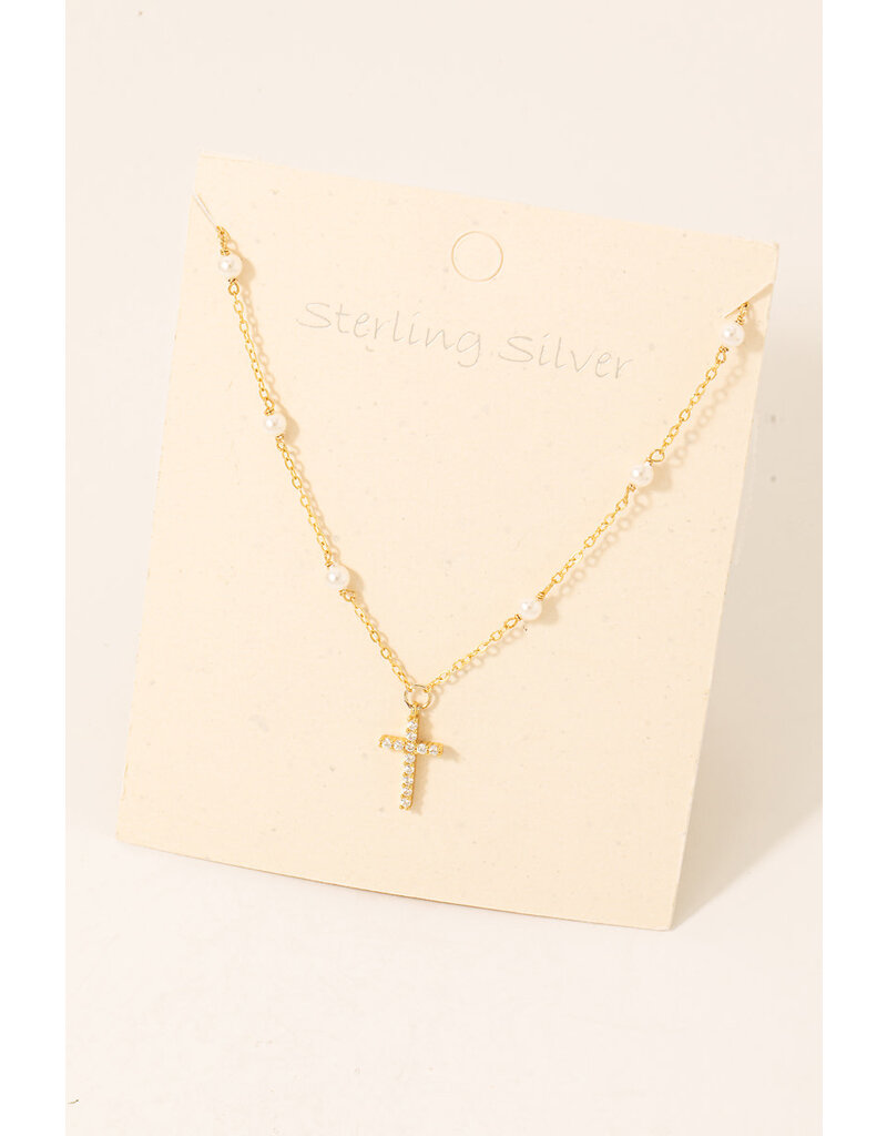 Sterling Silver Pearl Cross Necklace