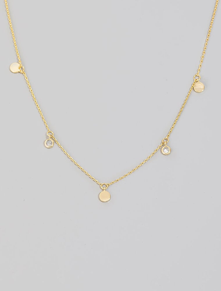 Cz And Coin Charms Chain Necklace