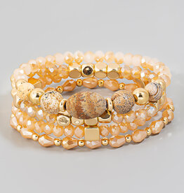 Stone Charm Mixed Beaded Bracelet Set