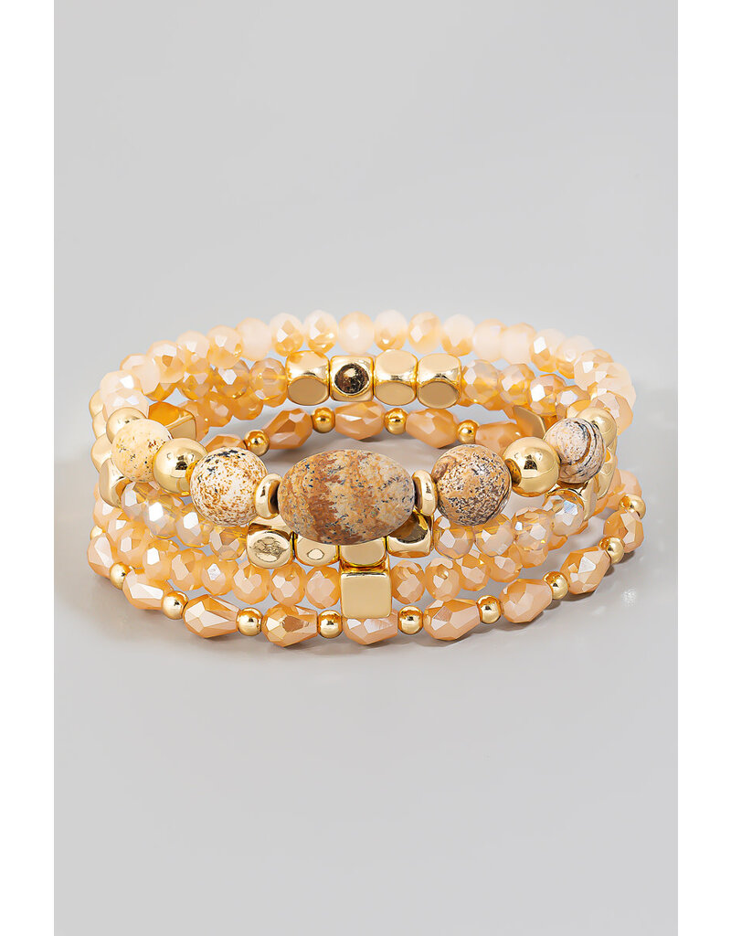 Stone Charm Mixed Beaded Bracelet Set