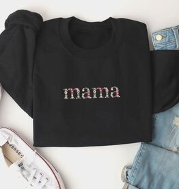 Floral Mama Embroidered Fleece Sweatshirt - Black