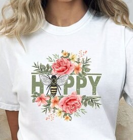 Bee Happy Floral Comfort Colors Tee - White