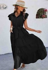 Ruffle Hem Long Dress - Black