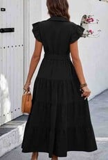 Ruffle Hem Long Dress - Black