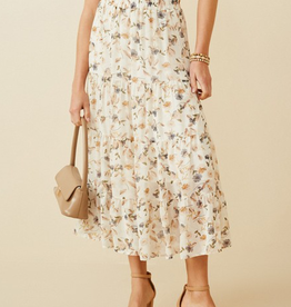Floral Tiered Chiffon Skirt - Ivory