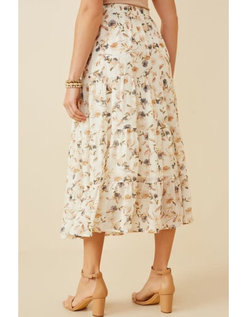 Floral Tiered Chiffon Skirt - Ivory