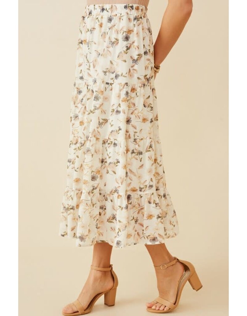 Floral Tiered Chiffon Skirt - Ivory