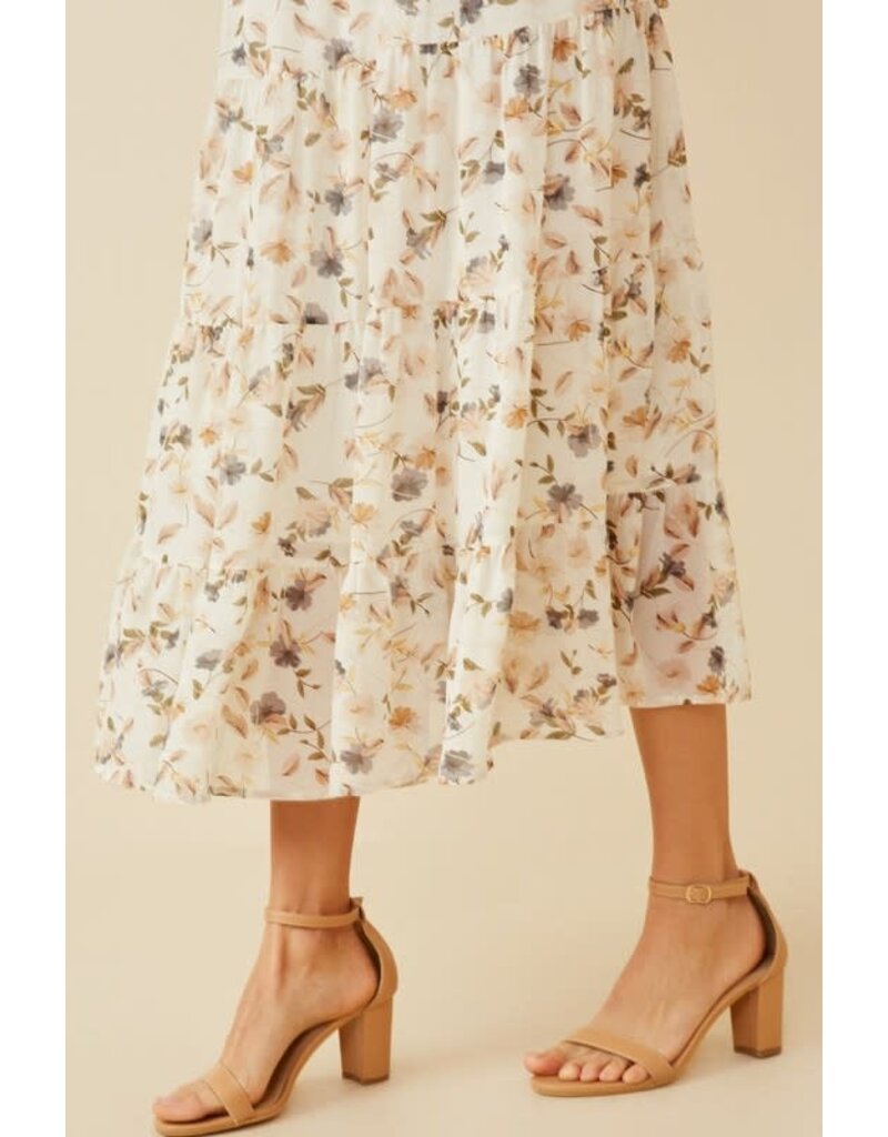 Floral Tiered Chiffon Skirt - Ivory