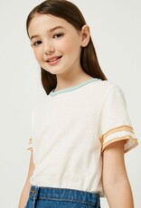 Girls Stripe Sleeve Knit Tee - Off White